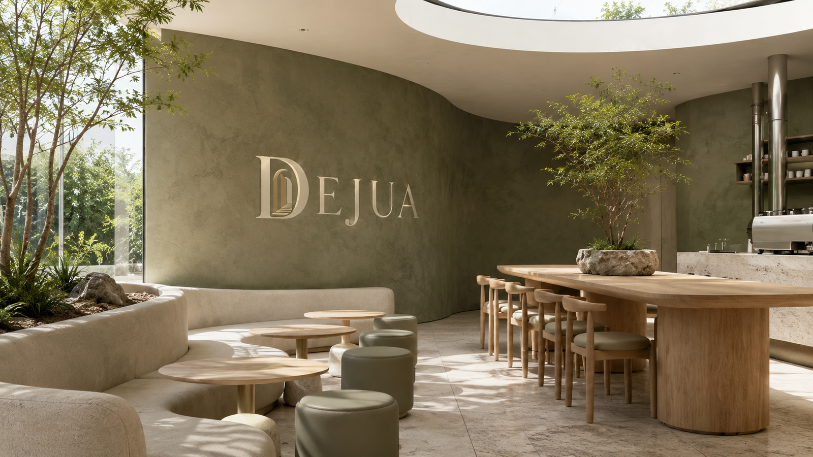 Matcha Café mit Gartenblick